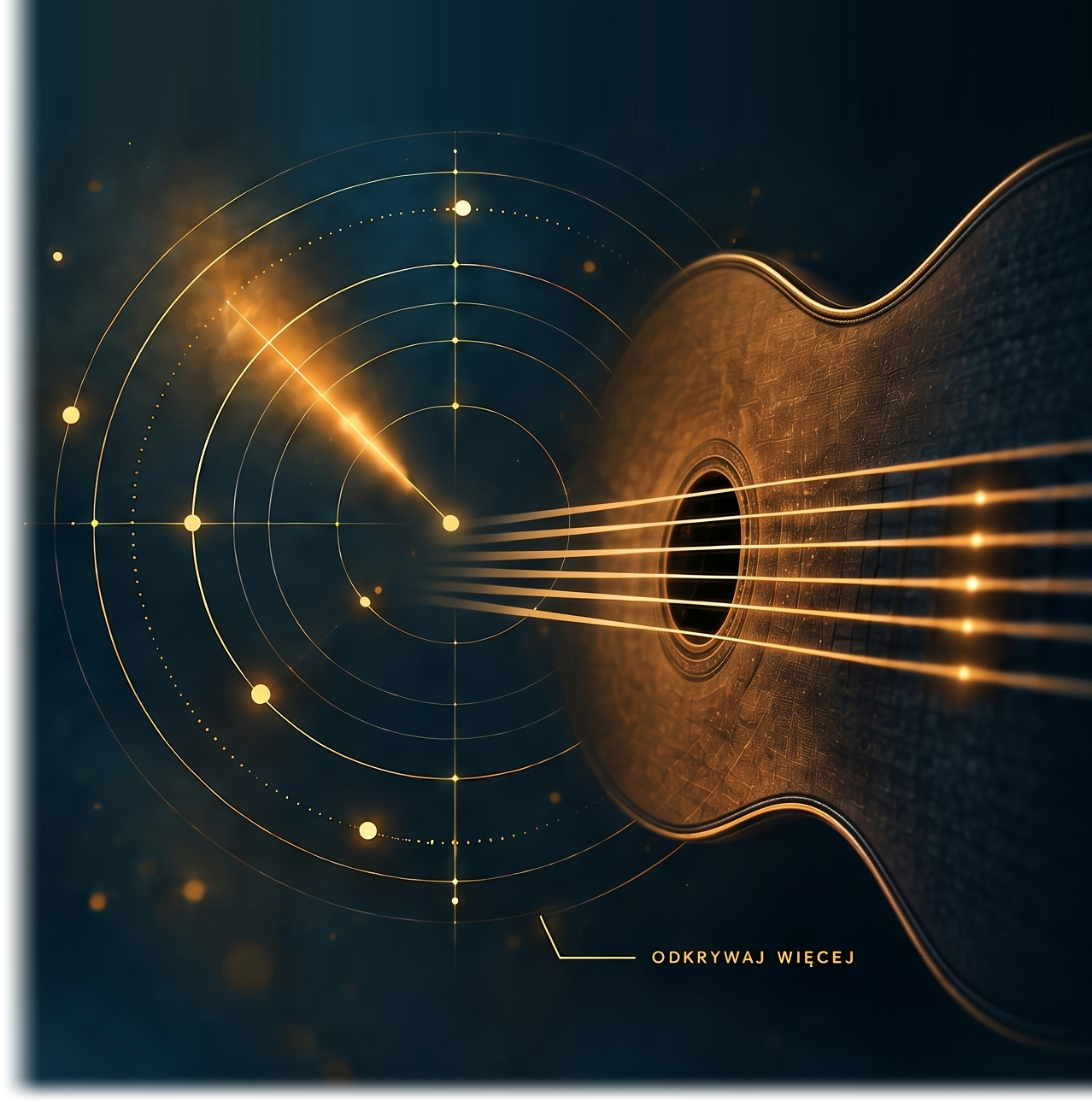 Gitara i złoty radar na granatowym tle